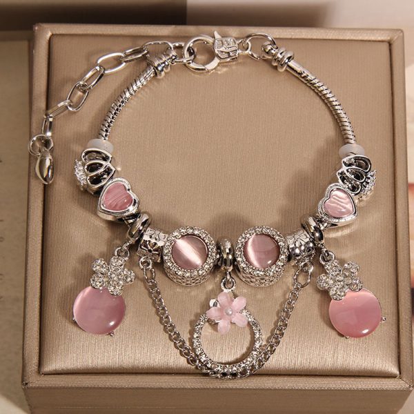 Mori Style Pink Cat's Eye Cute Flowers Anhänger Armband für Frauen – Bild 7