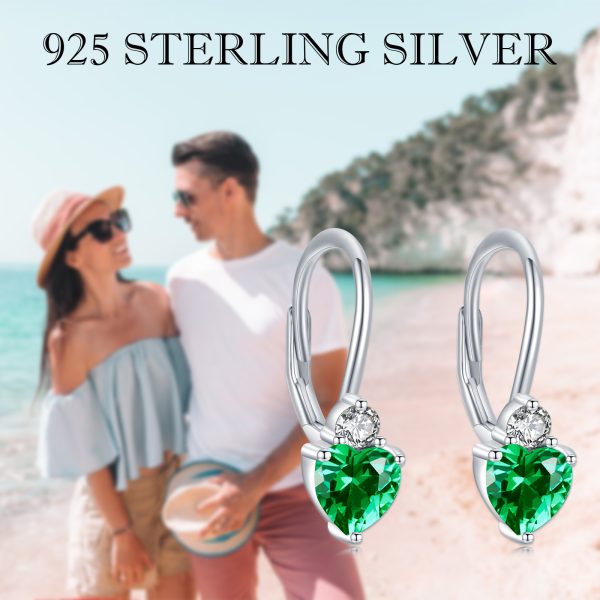 925 Sterling Silber hypo allergene Herz Zirkonia Ohrringe Geburts stein Schmuck für Frauen – Bild 3