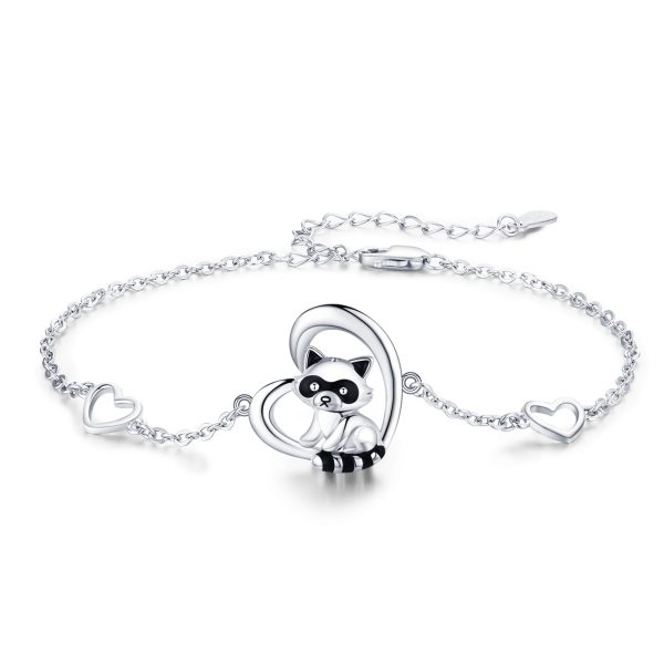 925 Sterling Silber Herz Charme Waschbär Armband Tierschmuck Geschenke für Frauen Mädchen Teen