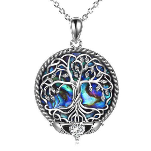 Claddagh keltischen Baum des Lebens Halskette mit Abalone Shell für Frauen Sterling Silber