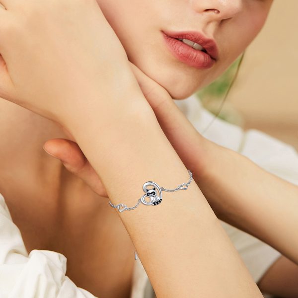 925 Sterling Silber Herz Charme Waschbär Armband Tierschmuck Geschenke für Frauen Mädchen Teen – Bild 2