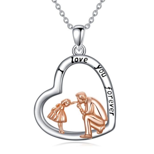 S925 Sterling Silber Tochter Geschenk von Papa Tochter Herz Anhänger Halskette Ich liebe dich für immer Schmuck