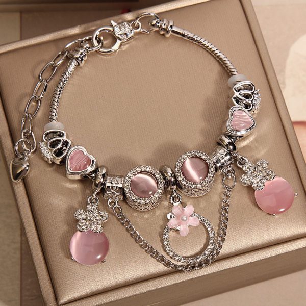 Mori Style Pink Cat's Eye Cute Flowers Anhänger Armband für Frauen – Bild 3