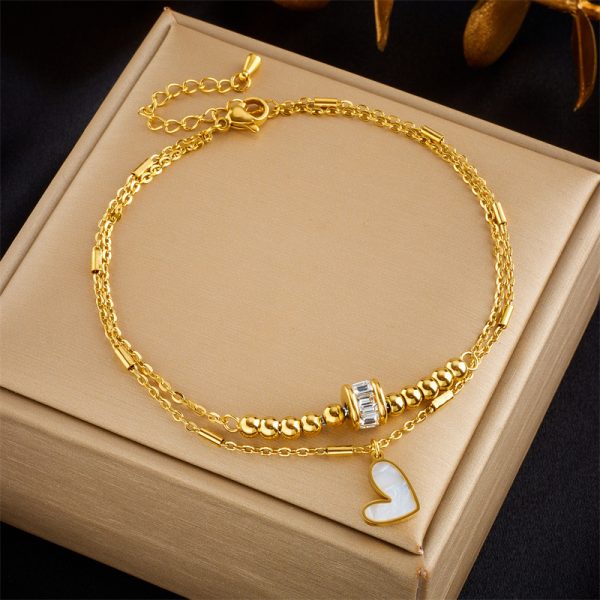 Modeschmuck Boho Classic Love Heart Knöchelkette Double Layer Chain Armband Fußkettchen Charm Tassel Leg Chain On Foot Chain Women Partyschmuck Zubehör – Bild 5