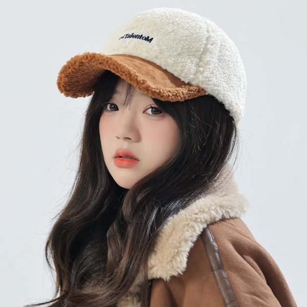 Autumn Winter Color Matching Fashion All-Match Plush Warm Peaked Cap