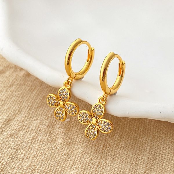 Blume Ohrclips Kupferplattierung 18K Echtgold eingelegt Zirkon Mode