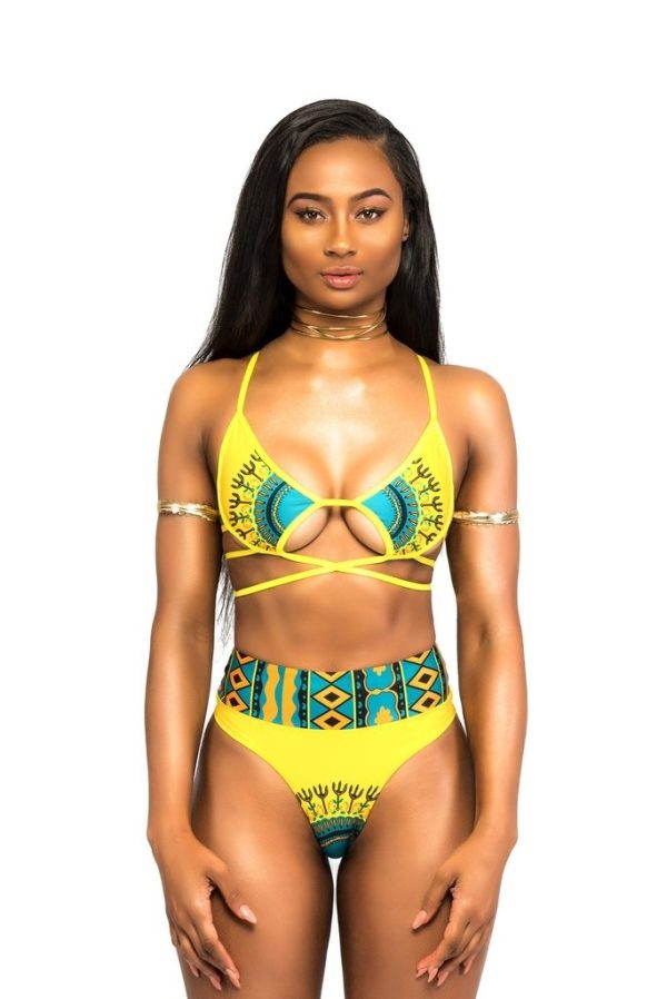 African Print Zweiteilige Badeanzüge Bikini Set Sexy Geometrische Badebekleidung Badeanzug Goldene Hohe Taille Badeanzug – Bild 2