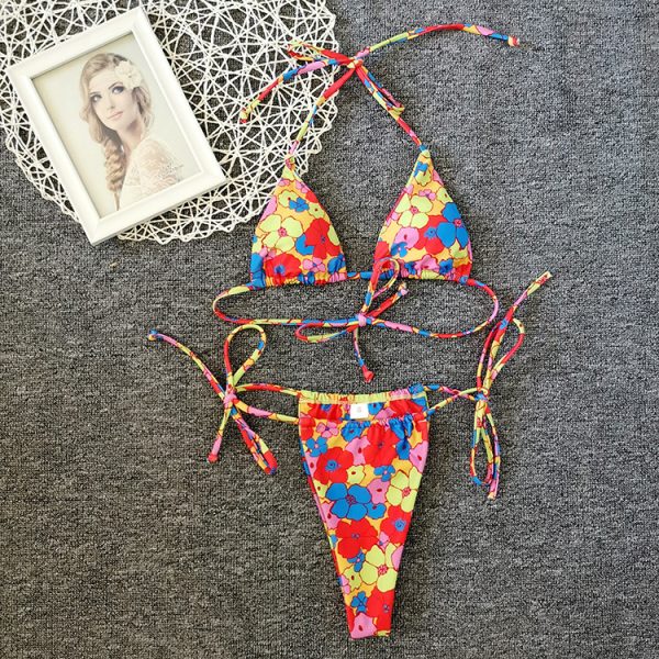 Neu Floral Kordelzug Bikini Badeanzug Frauen – Bild 8