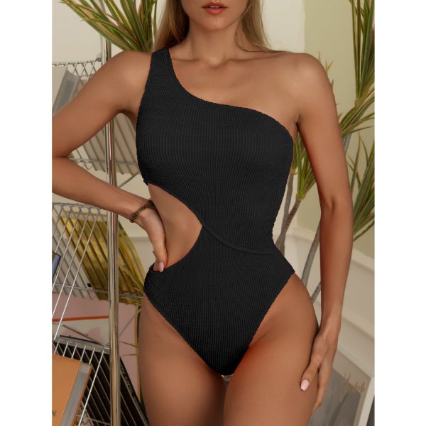 Badeanzug Damen Ein Stück Bikini Solide Farbe One Shoulder Badeanzug – Bild 8