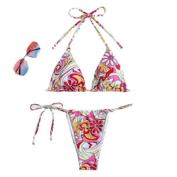 Triangle Printed Bikini für Frauen mit separatem System und hängenden Hals Badeanzug – Bild 3