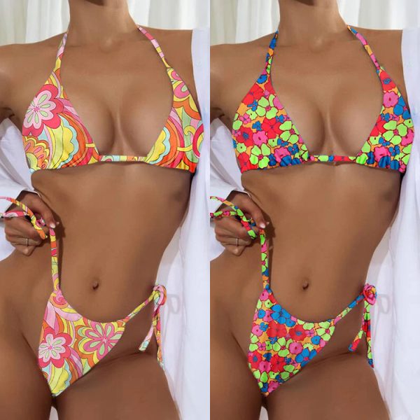 Neu Floral Kordelzug Bikini Badeanzug Frauen – Bild 4