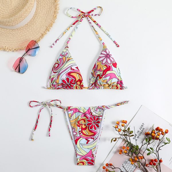 Triangle Printed Bikini für Frauen mit separatem System und hängenden Hals Badeanzug